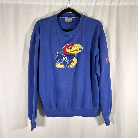 Kansas Jayhawks Sweater Men's Medium Blue Embroidered Colosseum Pullover - Picture 1 of 10